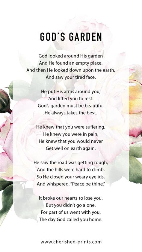 Gods Garden Pink Rose Poem Print • Cherished Prints Funeral Quotes