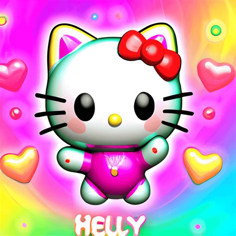 Hello Kitty Kawaii Chibi Hearts Rainbow Realistic Intricate Detail 3d