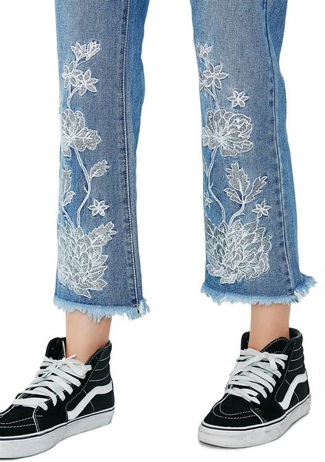 Glamorous Floral Embroidered Jeans Dolls Kill