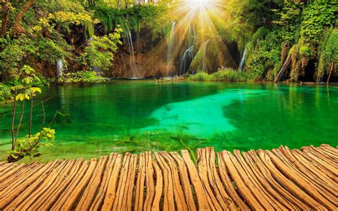 The great collection of nature background pictures for desktop, laptop and mobiles. Croatia Parks Lake Waterfall Plitvice Rays Of Light Nature ...