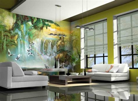 Full Wall Mural In The Living Room Interior Design Ideas