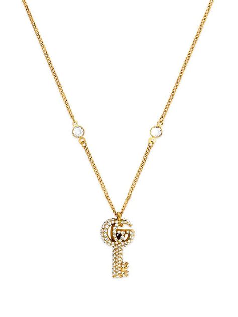 Gucci Double G Crystal Embellished Key Necklace Farfetch