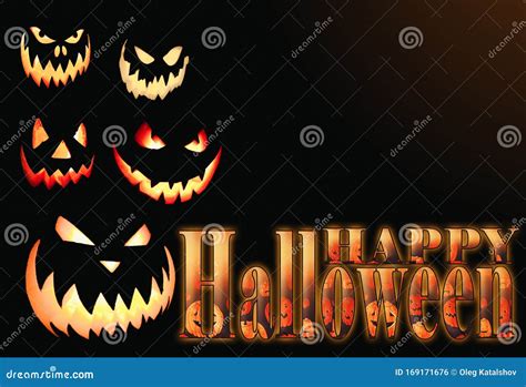 Scary Glowing Eyes And Teeth Of Halloween Pumpkins Stock Illustration