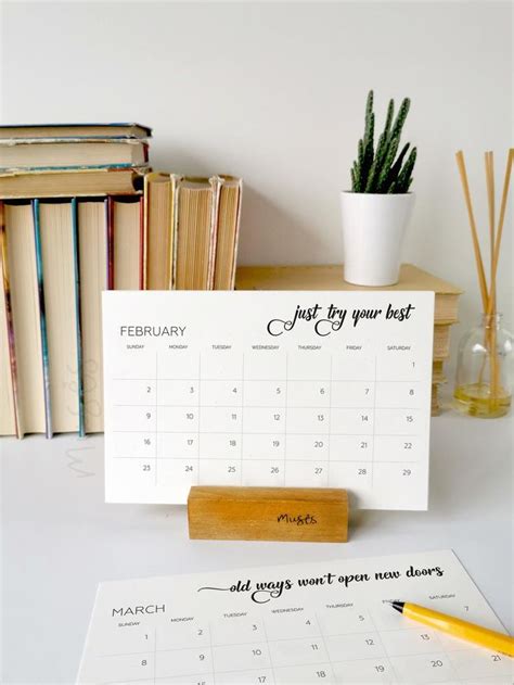 2023 Minimalist Desk Calendar With Wooden Stand Sustainable Etsy