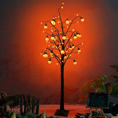 4ft Halloween Decorations Black Spooky Tree Glittered With 48 Led