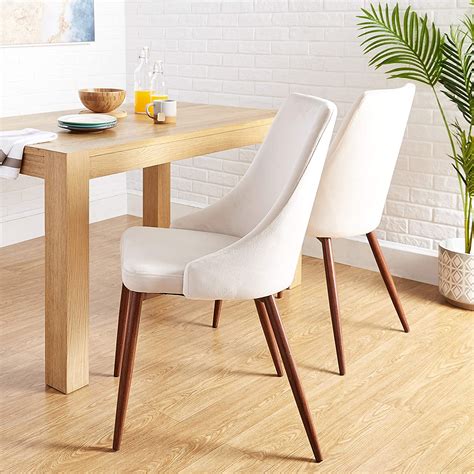 Light Cream Upholstered Dining Chairs With Wood Legs High Backrest Modern Dining Room Furniture