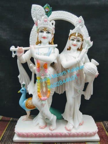 White Painted Marble Radha Krishna Statue Size 2 Feet For Worship At