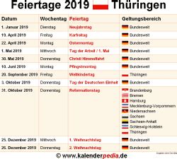 Ferien 2021 für einzelne bundesländer wie nrw, hessen, niedersachsen ferienkalender und feiertage 2021. Feiertage Thüringen 2020, 2021 & 2022 (mit Druckvorlagen)