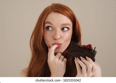 Photo Pleased Redhead Shirtless Girl Eating Stock Photo Shutterstock