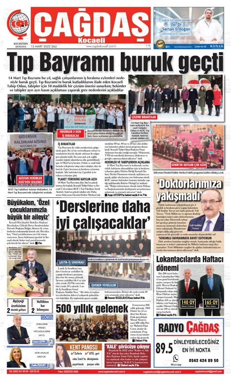 15 Mart 2022 tarihli Çağdaş Kocaeli Gazete Manşetleri