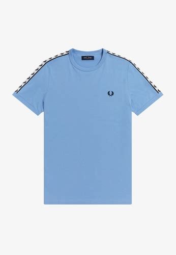 Buy Fred Perry Fred Perry M6347 Taped Ringer T Shirt Sky Blue