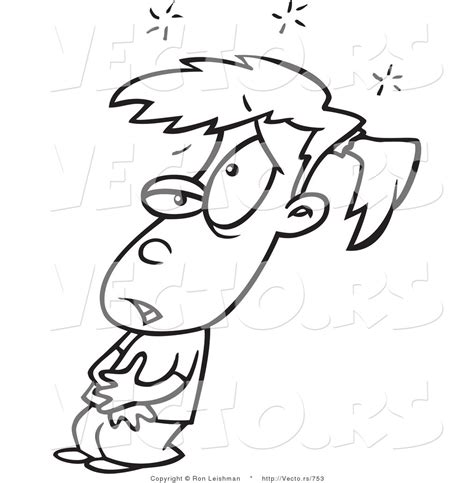 Vector Of A Cartoon Sick Girl With Tummy Ache Line Drawing By Toonaday 753