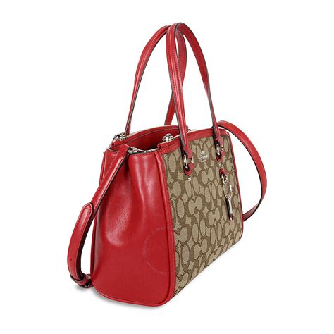 Coach Stanton 26 Carryall Jacquard Leather Handbag - Khaki/True Red ...