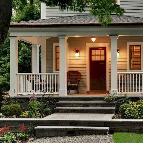So the retaining wall was built before the front door ended up getting moved.this wall entry. Gorgeous 65 Stunning Farmhouse Porch Railing Decor Ideas ...