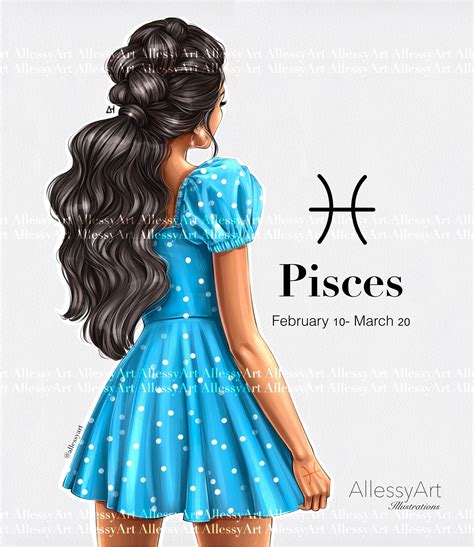 Horoscope Illustration Instant Download Pisces Zodiac Sign Drawing