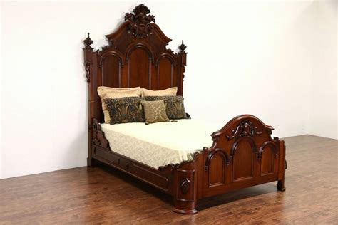 Sold Victorian 1865 Antique Queen Size Walnut Bed Hand Carved Head