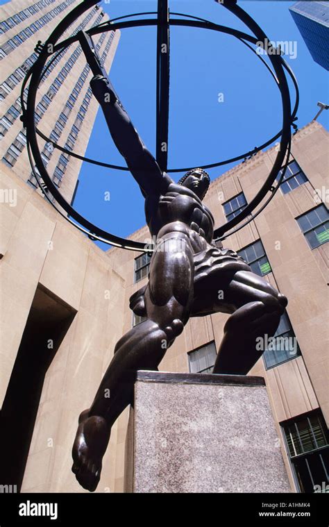 Usa New York City Rockefeller Center Statue Of Atlas Holding Up The