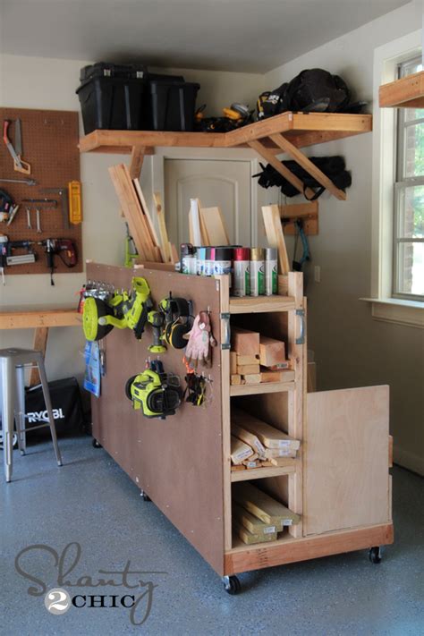 Multifunctional, mobile cabinet ideal for small kitchens or for having in a pantry closet. Garage Organization! DIY Lumber Cart - Shanty 2 Chic