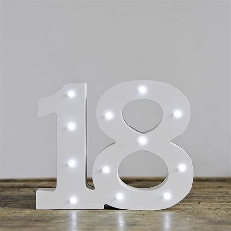 Up In Lights Decoartive Led 18th Birthday White Wooden Age Numbers