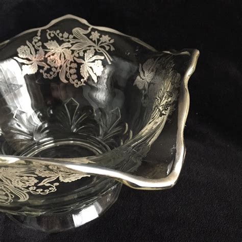 Vintage Silver Overlay Bowl Large Decorative Silver On Glass Etsy