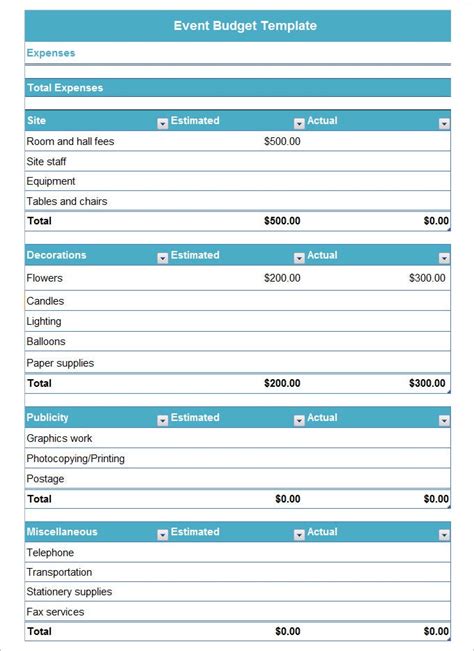 Event Budget Template 10 Free Word Excel Pdf