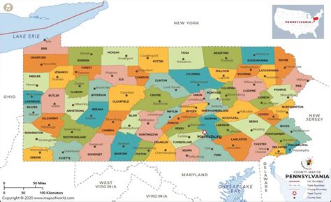 Pennsylvania County Map Laminated 36 W X 2197 H