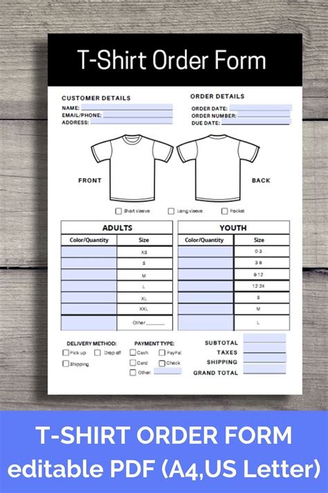 Printable t shirt order form