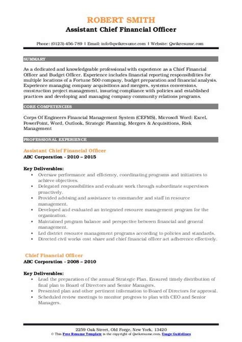 Chief Financial Officer Resume Samples Qwikresume