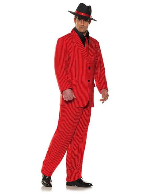 Mens Blood Red Gangster Pinstripe Suit Costume