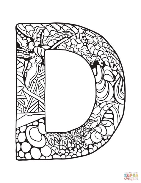 Letter D Zentangle Coloring Page Free Printable Coloring Pages