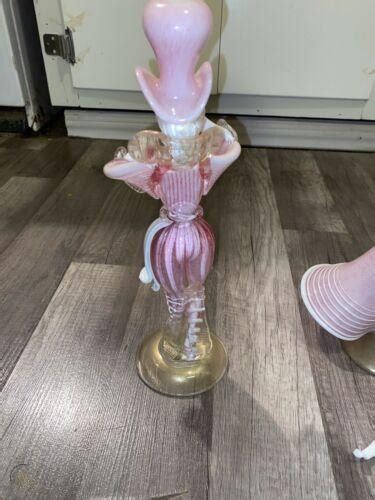 Vintage Murano Glass Dancer Figurines Pink Swirls Venetian Glass 12 2 4 Tall 3764477213