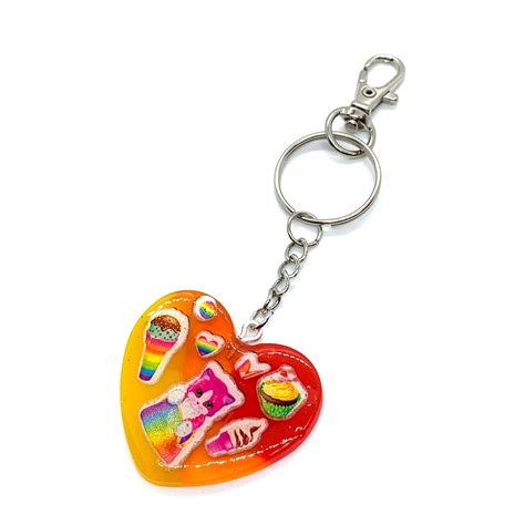 Lisa Frank Heart Keychain Lisa Frank Sticker Resin Etsy