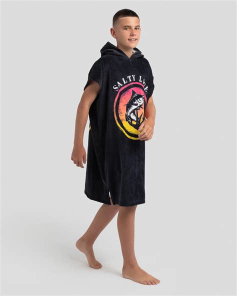 Salty Life Boys Abstract Hooded Towel In Black Fast Shipping And Easy