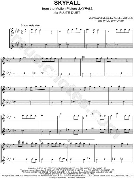 Adele Skyfall Flute Duet Sheet Music In F Minor Download And Print