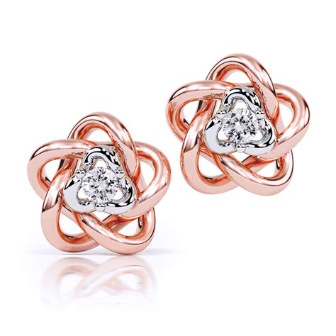 Cercei Cu Diamante Din Aur Alb Si Roz Design Floral 3d Diamantero