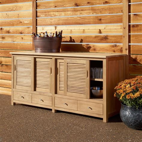 We carry a variety of teak storage furniture, including a stunning teak storage bench with ample interior room for your beach towels, pool toys, gardening tools and more. 72" Touraine Teak Outdoor Kitchen Cabinet | Outdoor ...