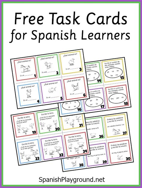 Spanish Task Cards Animal Vocabulary Spanish Playground