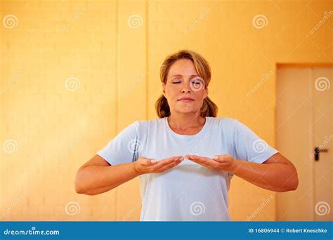 Woman Doing Breathing Exercises Stock Photo Image Of Health