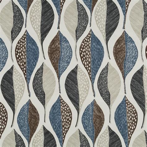 Modern Blue Brown Upholstery Fabric Modern Blue Leaf Etsy Brown And