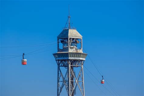 Free Images Sky Tower Mast Blue Cable Car Barcelona Spain