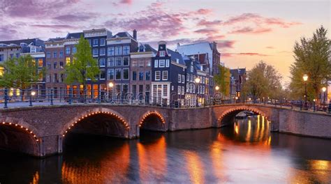 Amsterdam Netherlands Autumn Sunset Scene With Scenic Channels Stock