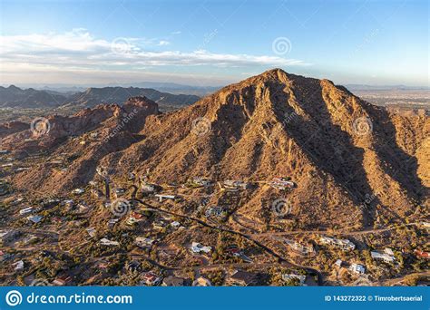 Sunset On Camelback Mountain Aerial View Looking