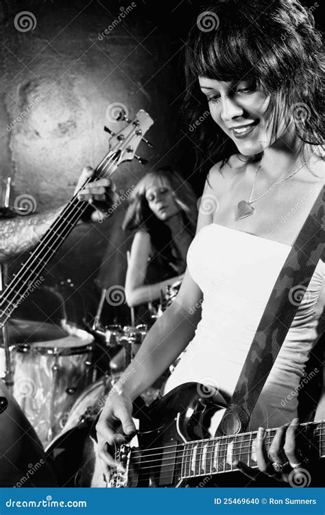 Female Guitarist Playing In Her Band Stock Photo Image Of Audio