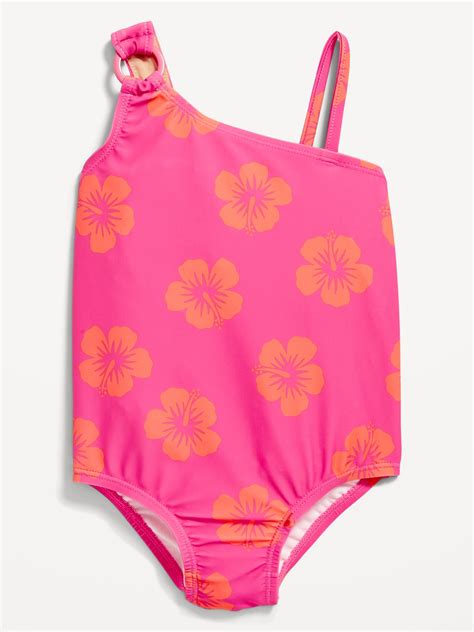Old Navy Printed One Shoulder Swimsuit For Toddler Girls Pink