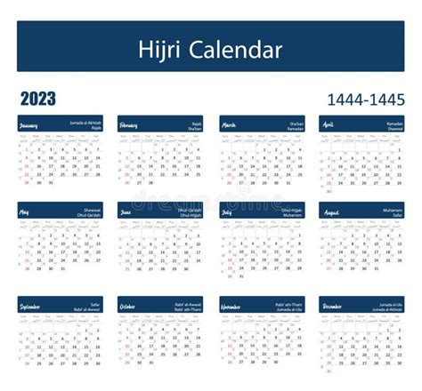 Agenda Van Hijri Mohammedaanse En Gregoriaanse Eilanden 2023 Van