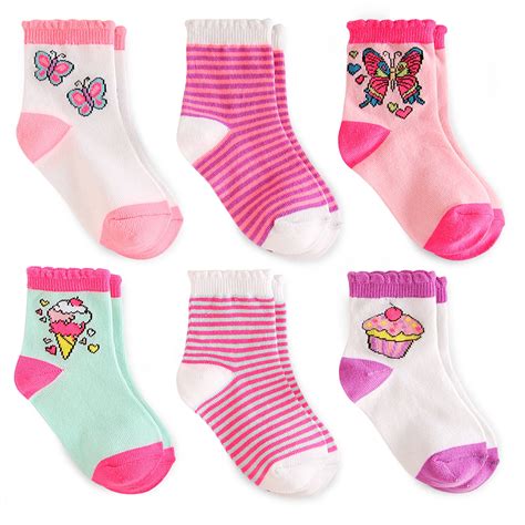 Baby Toddler Girls Crew Socks Ages Nb 5t 6 Pack