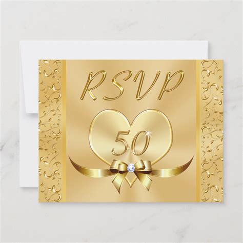 Menu Gold Rsvp Cards For 50th Wedding Anniversary Zazzle