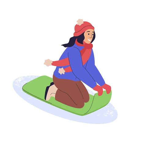 Premium Vector Happy Girl Rides On A Sledding On The Snow Winter Male