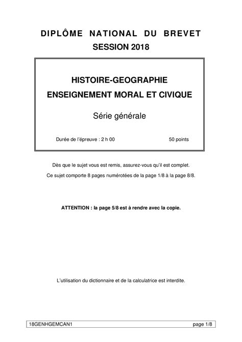 Sujet Brevet Histoire Géographie Education Civique Nouvelles Histoire