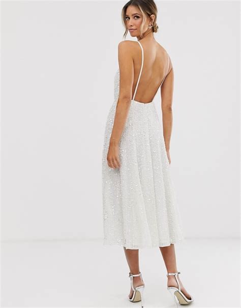 Order now with multiple payment and delivery options, including free and unlimited next day delivery (ts&cs apply). ASOS EDITION - Verziertes Midi-Hochzeitskleid mit Trägern ...